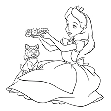 爱丽丝和小猫着色页
