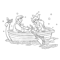 艾瑞尔和埃里克王子在一艘船的涂色页上
