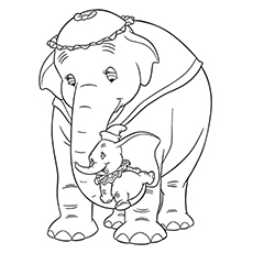 小飞象抱着妈妈的迪斯尼彩色画页