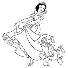 白雪公主和快乐的迪斯尼涂色页