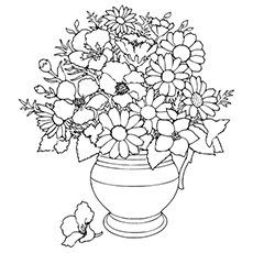 Flowers in a pot, spring coloring page