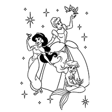 茉莉和其他迪士尼公主的着色页