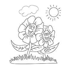 Happy flowers, spring coloring page