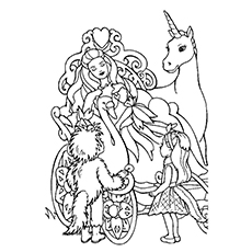 独角兽和芭比公主的涂色页