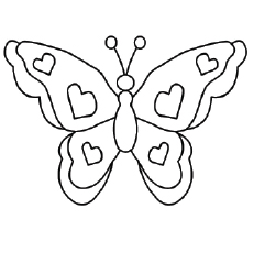 Butterfly with heart-shaped patterns of wings coloring page