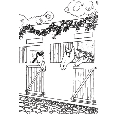 谷仓里的马在棚子里涂色