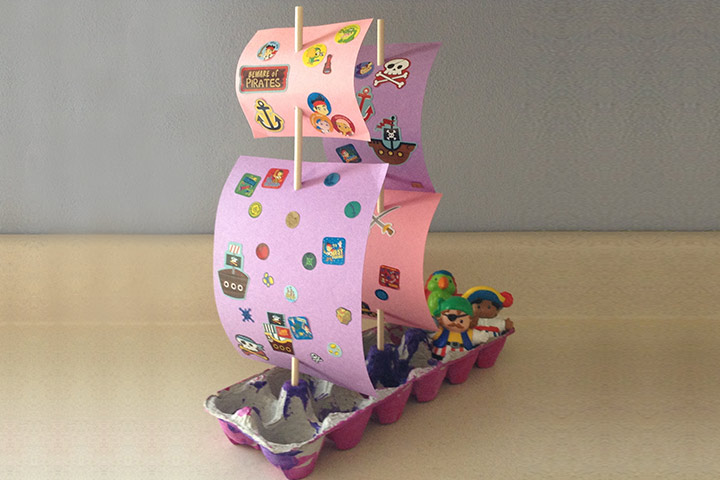 蛋纸盒海盗船工艺创意的孩子
