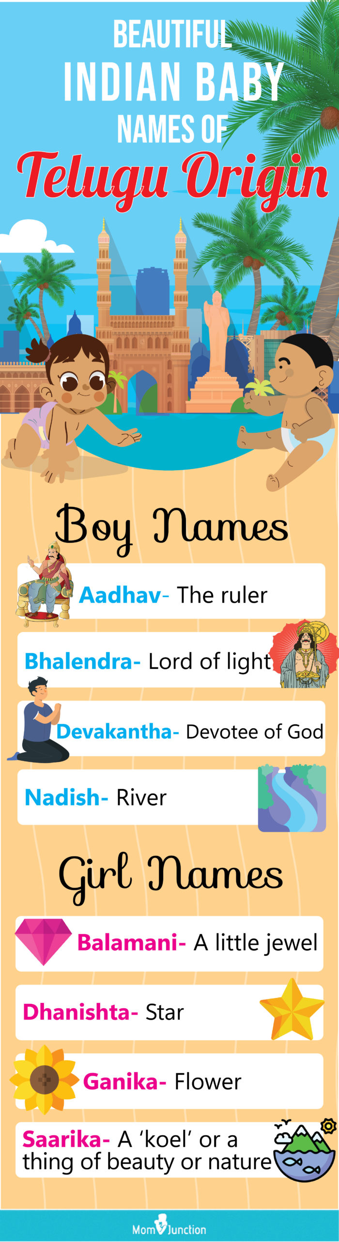 漂亮的印度婴儿名字来自泰卢固语(信息图)