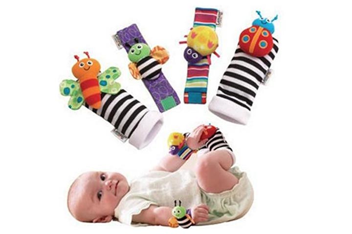 Blige SMTF可爱的动物柔软的婴儿袜子玩具手腕摇铃和寻脚器