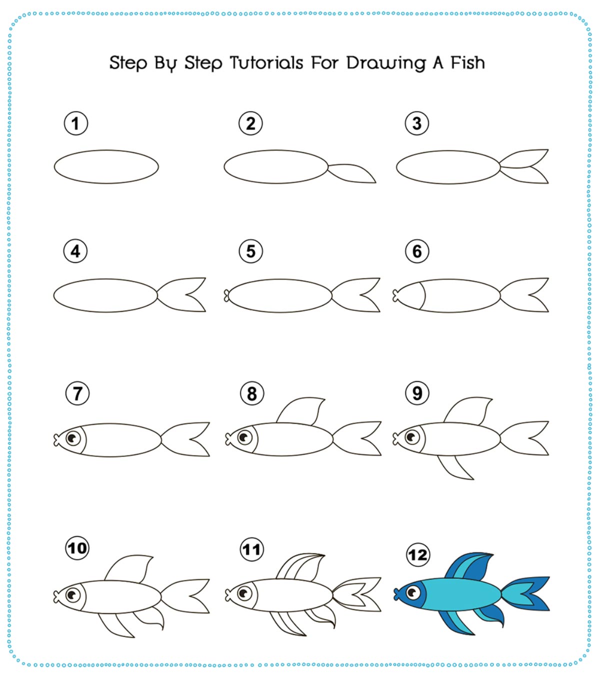 如何画一条鱼:简单的一步一步的孩子教程