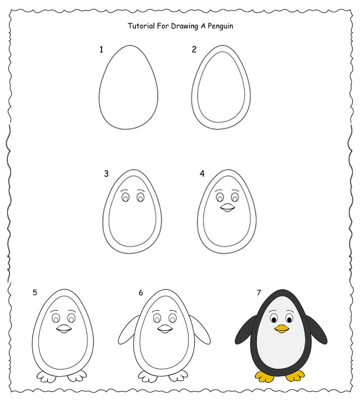如何为孩子们画一只企鹅?一步一步的教程