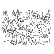 Santa Claus With His Reindeer Friends coloring page