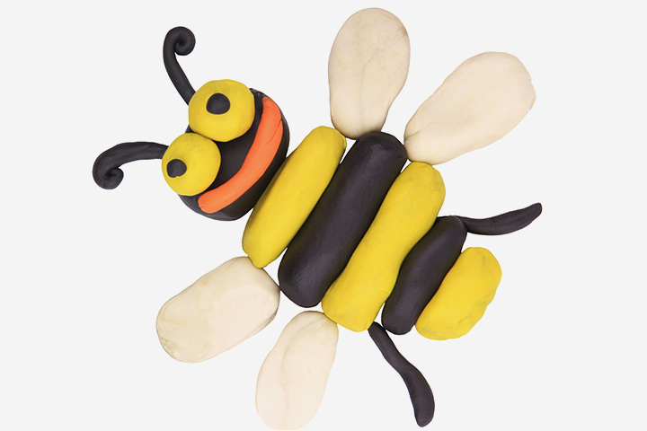 用粘土制作的蜜蜂工艺品，为孩子们制作的昆虫和虫子工艺品