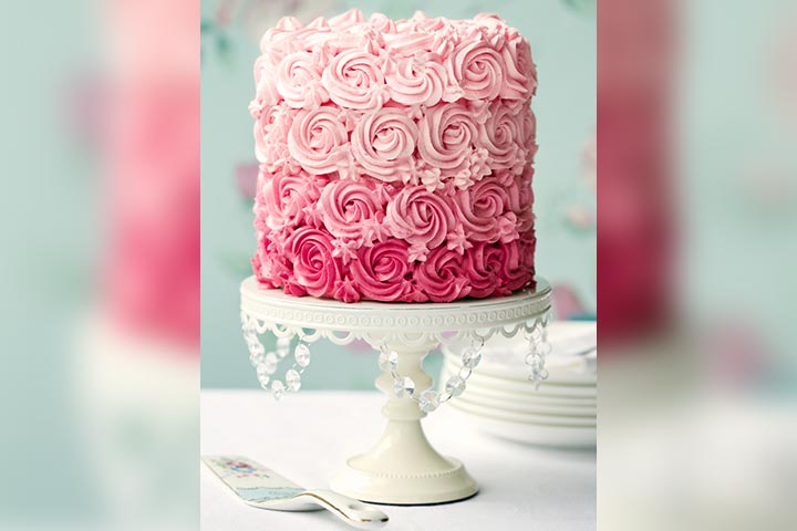 粉色和青色的1岁生日蛋糕粉碎想法