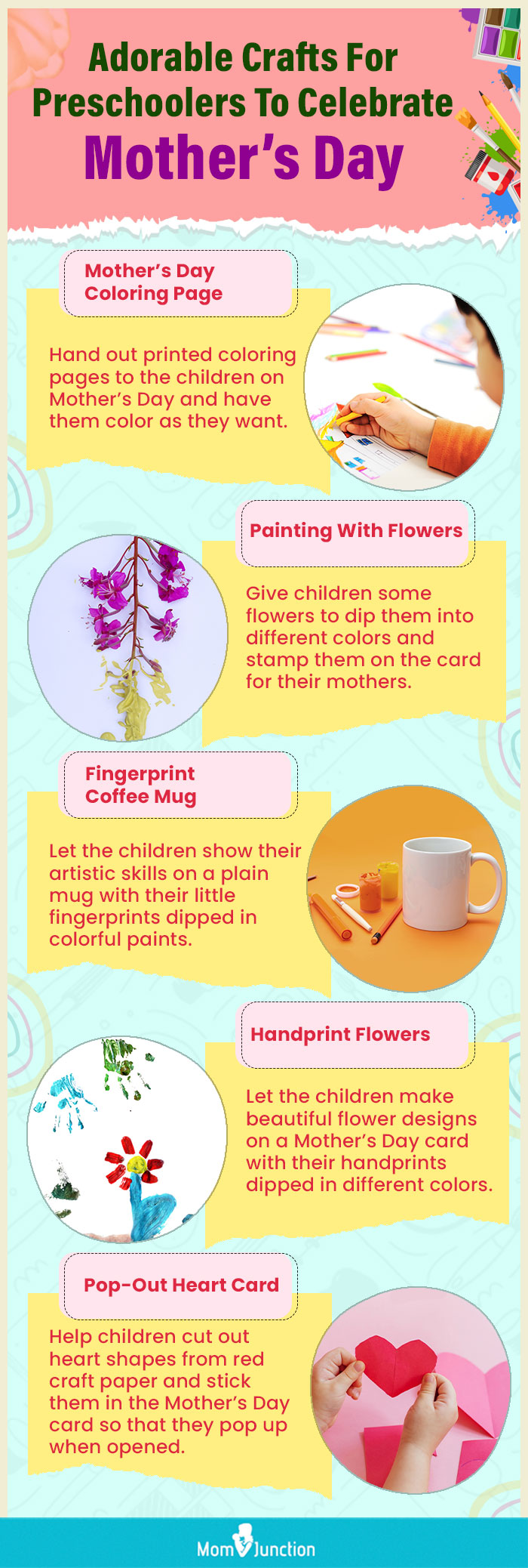为学龄前儿童准备的可爱手工艺庆祝母亲节(信息图)